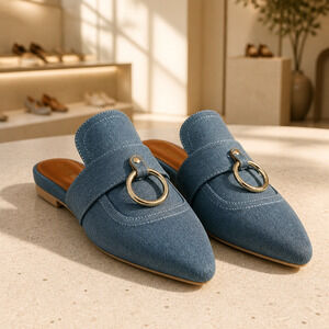 NWOB Cape Robbin Denim Pointed Toe Slip On Mules Size 7.5 Blue